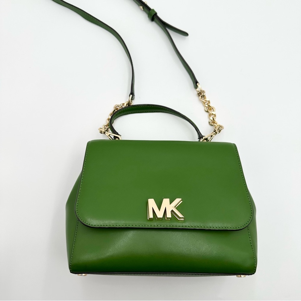 Michael Kors Mott Medium Leather Satchel 30S8GOXS2L True Green - Picture 4 of 16